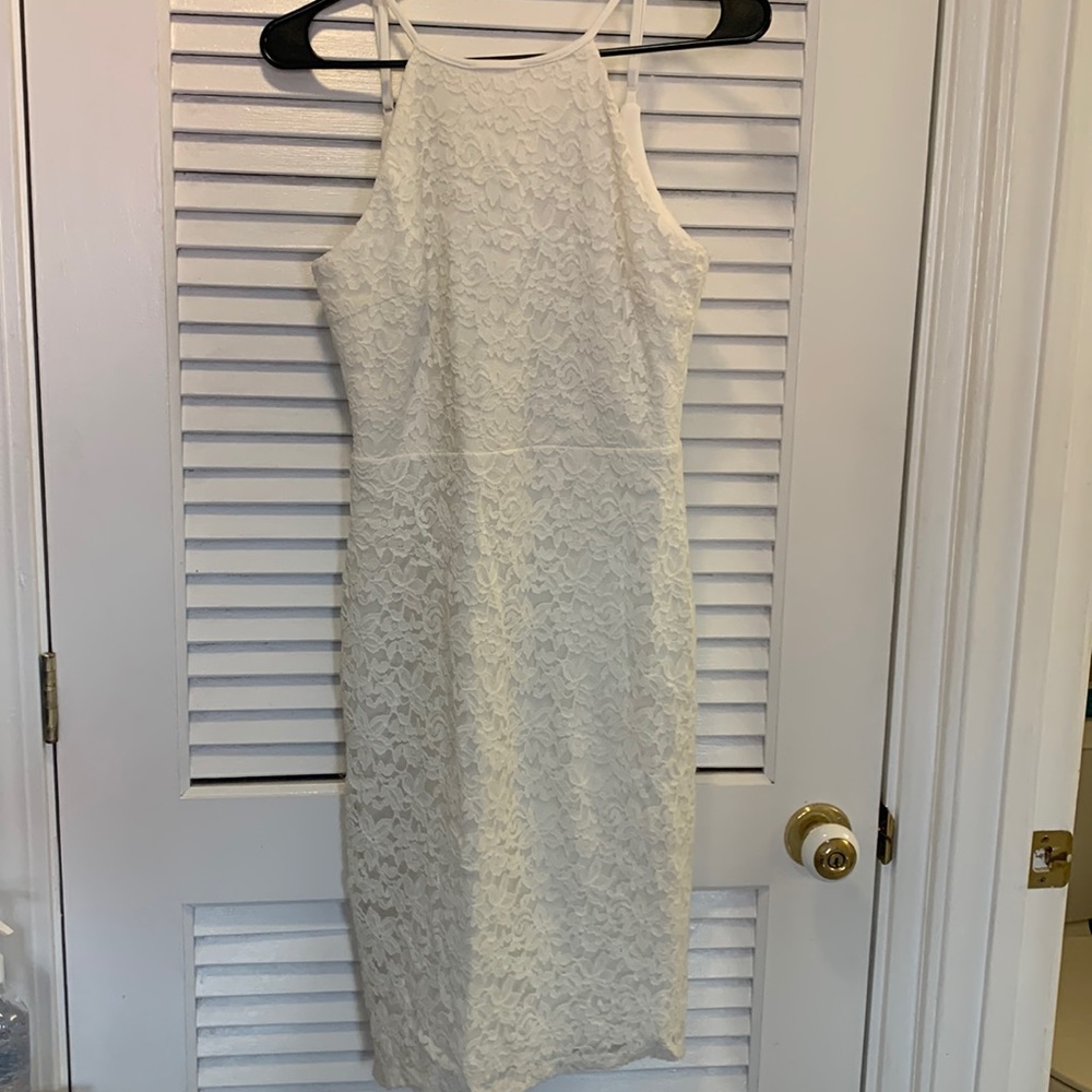 White high neck lace dress